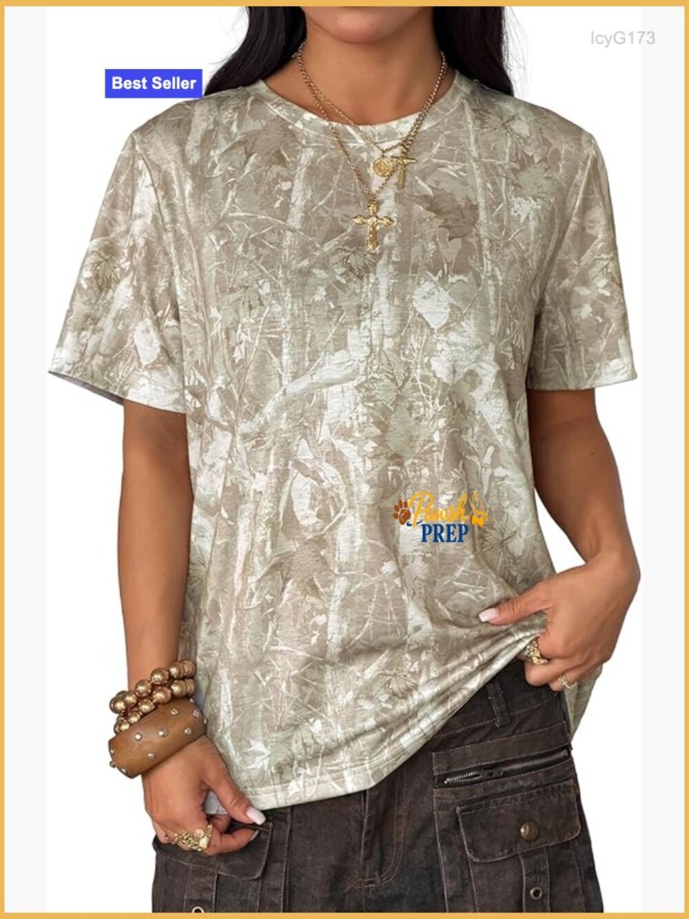 Camo Maple Leaf Print T-Shirt Short Sleeve Streetwear Top